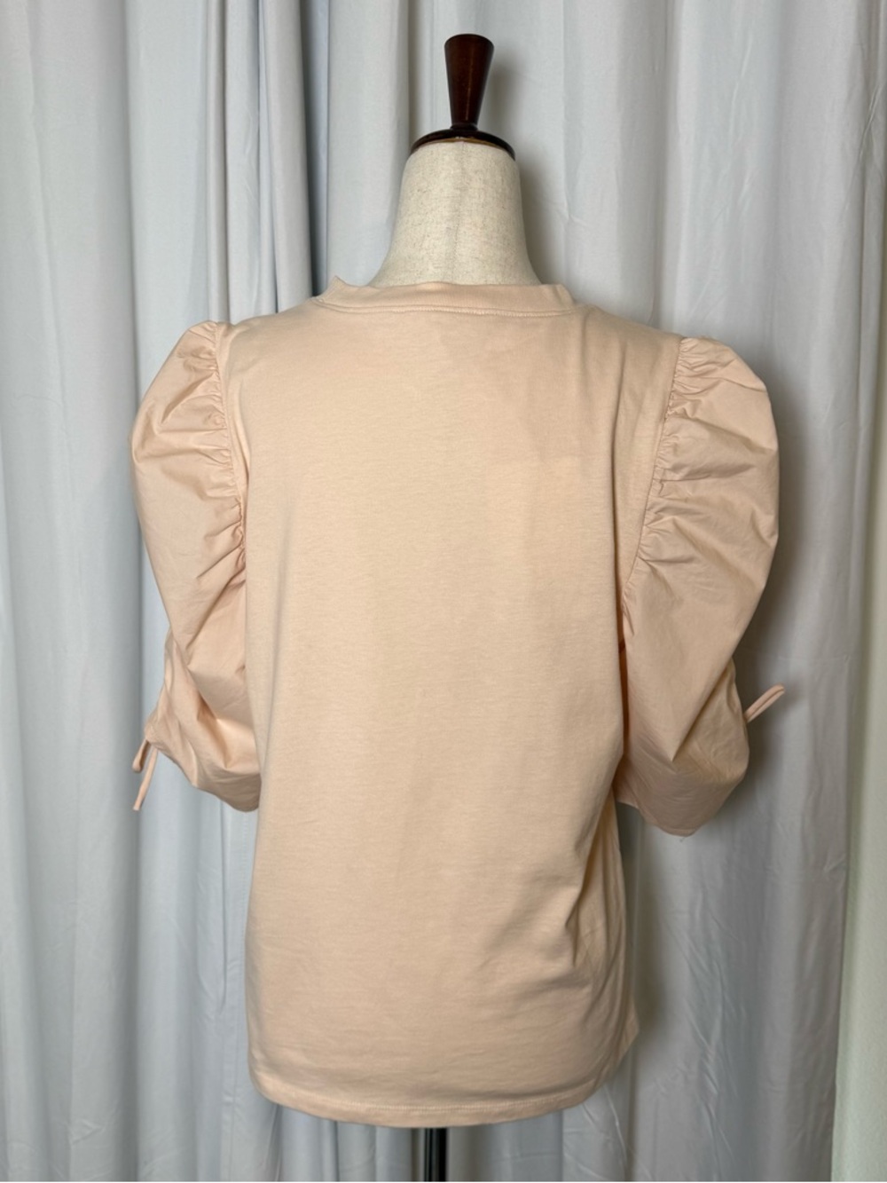 FRAME Ruched Tie Sleeve Tee Blush Pink Puff Sleeve Top XL NWT - Picture 6 of 13